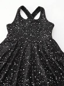 SHEIN 女童针织圆领银箔印花连体连衣裙 - 黑色 - 查看 9