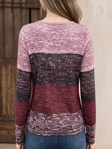 INAWLY Women Casual Color-Block Long Sleeve T-Shirt For Spring And Autumn Graphic Tees Women Tops For Spring Fall For Women - Multicolor - View 2