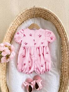 Newborn Baby Girl Cute Graphic Casual Romper, Summer - Baby Pink - View 2