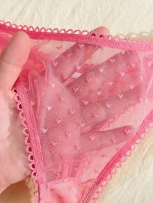 Eraneu 3pcs/Set Hollow Heart Jacquard Mesh Thong Panties - Multicolor - View 3