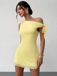 Vestido mini de vacaciones nuevo de verano para mujer, con hombro asimétrico, floral, sexy y elegante. Vestido floral de malla, con cuello asimétrico. Ropa de primavera/verano, atuendo de playa, elegante, sexy, de vacaciones, de playa, Hawái, cita, fiesta, festival de música, vestido de graduación, vestido de baile de graduación. - Burdeos 2 - Ver 11