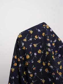 Solflare Plus Size Women's Floral Print Tie-Front Dress, Vacation Style - Navy Blue - View 8