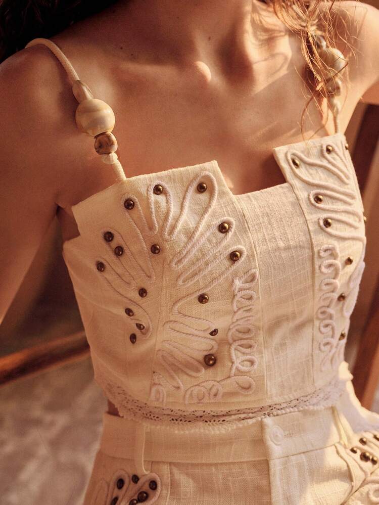 WOMEN'S ROPE EMBROIDERED BEADED CAMISOLE VACATION TOP