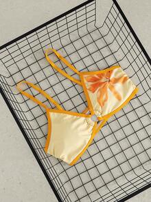 Swim Mod Swim Vcay 新款女士印花可调节细肩带比基尼上衣，休闲海滩度假 - 彩色 - 查看 6