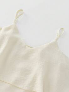 SHEIN Franclia 女士梭织休闲度假夏季上衣，荷叶边下摆吊带背心，适合度假和日常穿着 - 杏色 - 查看 5