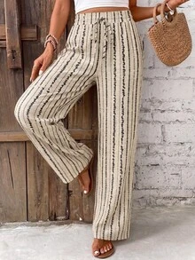 SHEIN Frenchy 女款條紋簡約休閒長褲 - 彩色 - 查看 6