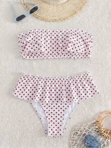 Swim Mod 女士印花抹胸比基尼套装，休闲低腰荷叶边短裙，度假泳装 - 彩色 - 查看 3