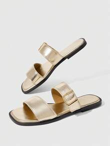 Sleekvia Ladies Comfortable Flat Wear-Resistant Versatile Metal Outdoor Flip-Flops Slippers - Gold - View 10