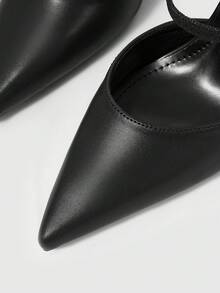 Sleekvia Women's New Chunky Heel Pointed Toe High Heels, PU Material, Simple Commuter Style - Black - View 6