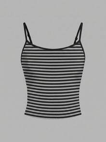 Áo tank top hai dây kẻ sọc tương phản màu xanh navy tối giản, phong cách thường ngày cho nữ tuổi teen, thích hợp cho mùa hè. - Nhiều màu - Xem 3