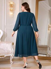 Reflora Vestido longo elegante com missangas, tamanho grande, vestido azul-marinho, vestido gracioso, adequado para festivais, casamentos, festas, formaturas e outras ocasiões elegantes - Azul marinho - Ver 3