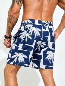 Manfinity KASUA Men's Coconut Tree Print Drawstring Waist Pocket Casual Beach Shorts, Holiday - Multicolor - View 2