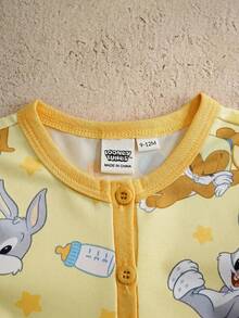 LOONEY TUNES X SHEIN Baby Girl Cartoon Print Casual Everyday Romper - Yellow - View 3