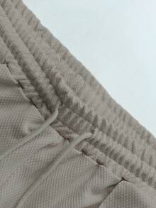 Manfinity Homme 男士休閒純色短袖T恤與短褲套裝，夏季，度假 - 摩卡棕 - 查看 4