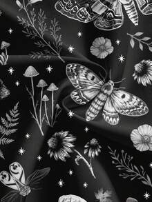 ROMWE Fairycore Dark Butterfly, Sun And Moon, Mysterious Forest Print Mini Skirt With Side Slit, Sexy Style - Black - View 4