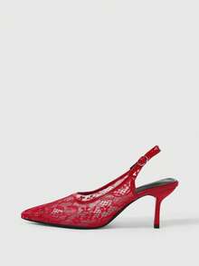 CUCCOO CHICEST Women's New Thin High-Heeled Pointed-Toe Shoes Made Of Mesh Material, With A Back Strap, Simple And Elegant Style, Suitable For Weddings, Parties, Shopping, And More. - Burgundy - View 2
