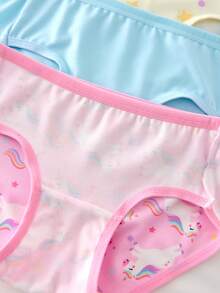 SHEIN 4件組女童幼兒內衣套裝，淺藍、紫色、粉色與奶油色，可愛卡通獨角獸圖案印花與星星圖案，柔軟光滑針織無袖背心搭配高彈性內褲，日常必備運動穿搭，親膚舒適，四季適用輕量衣物 - 藍色 - 查看 7