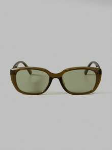 Ontre Gafas de sol cuadradas de color verde oliva claro, gafas de sol diarias coreanas de viento suave, gafas de sol retro de color verde té claro, gafas de sol de ambiente de verano para viajar - Aguacate verde - Ver 2
