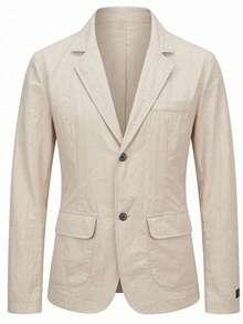 Manfinity Bizformal Men's Light Khaki Formal Suit Blazer, Daily Commute Style With Metal Clip Badge, Ceremony - Khaki - View 3