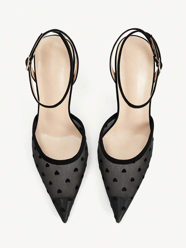 CUCCOO CHICEST Women Shoes Pointed Thin High Heel Black Lace Love Mesh Ankle Strap Women's Shoes Simple Temperament Fashion Elegance Sexy Party Banquet Women's High Heel Shoes Women's Shoes