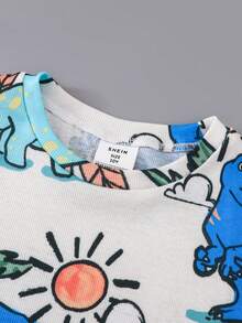SHEIN 男童卡通恐龙印花短袖上衣和短裤睡衣套装 - 彩色 - 查看 4