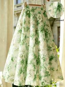 Qadelle Falda de línea A versátil y elegante con diseño floral calado, nueva llegada del verano 2026 - Verde - Ver 7