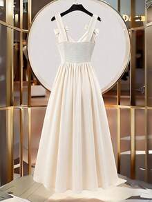 Elenzga Plus Size Women's Sweet & Elegant Bowknot Waist Camisole Dress, Summer - Apricot - View 2