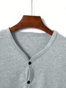 Manfinity Dauomo Men's Simple Solid Color Short Sleeve Polo Shirt - Grey - View 5