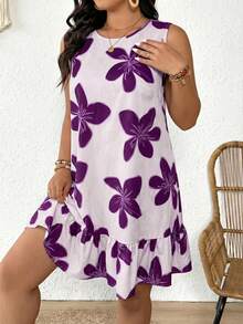 SHEIN Frenchy Damen Große Größen Kleid mit Blume Muster für Lässig Partys - Violett - Übersicht 6