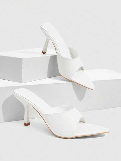 CUCCOO SZL Tacones altos blancos, de punta, con relieve de piedra, para uso diario, ideal para primavera y verano
