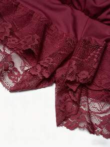 EMERY ROSE Women's Ruffled Lace Lantern Shorts, Elastic Waist With Cute Bow Front Layered Bottom - Burgundy - View 5