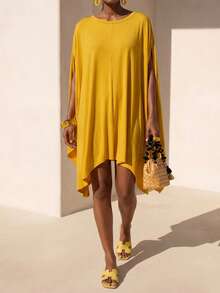 Zivah 2026 New Casual Sexy Linen Bohemian Beach Golf Resort Elegant Short Dress, Sleeveless Patchwork Knit Pastal Vacation Feel Summer - Yellow - View 8