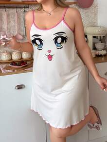 Slumberry CURVE Cute Cartoon Graphic Print Camisole Nightgown For Women - Multicolor - View 5