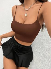 SHEIN PETITE Women's Solid Color Minimalist Casual Tank Top,Summer Top - Brown - View 6