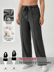 SHEIN PETITE CURVE 大码纯色休闲裤 - 深灰色 - 查看 2