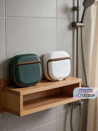 3pcs Deluxe Wall Mounted Soap Holder With Lid, High-End Drainage Soap Holder, Waterproof Soap Dish Storage, Suitable For Bathroom, Shower, Travel, Dormitory, Simple Soap Holder, Toiletries, Bathroom Accessories, Bathroom Storage Rack, Home Living Supplies