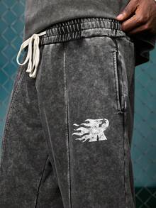 EVRINFINITE Men's Letter Print Drawstring Waist Wide Leg Casual Sweatpants,PAVTROS,Y2k,Mardi Gras,Streetwear,Vintage,Vacation,I Love My Boyfriend,Valentine's Day Cotton - Black - View 4