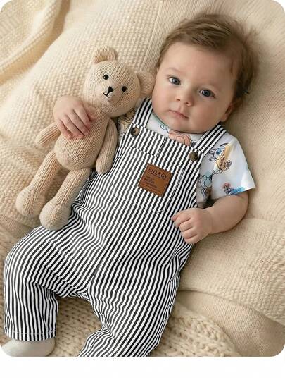 Newborn Baby Boy Cute Casual Versatile Striped Strap Romper