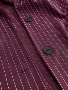 Maweii Blazer Seksi Bergaris Tanpa Bahu untuk Wanita Ukuran Plus - Burgundy - View 8