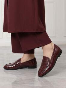Sleekvia Women's Fashion Versatile Burgundy Round Toe PU Material Texture Flat Sole Shoes, Commuting, Parties, Travel, Vacation, Four Seasons Wear - Burgundy - View 3