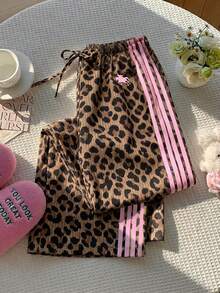 Quần ống đứng cạp vừa cho bé gái tuổi teen, họa tiết báo ngọt ngào vintage kết hợp sọc hồng và ngựa cưỡi, phong cách casual đơn giản thoải mái, đồ đi chơi mùa hè, homecoming, thời trang trẻ em dễ mặc, phong cách mới cho xuân hè - Nhiều màu - Xem 4