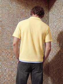 HypeHours Men's Summer Casual Solid Color Textured Polo Shirts - Yellow - View 2
