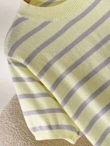 CosyJoli Plus Size Elegant French Minimalist Striped Soft Yellow Knit Pullover Sweater For Women Fall/Winter - Light Yellow - View 6