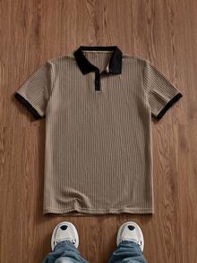 ESTAVOR Men's Casual Loose Fit Solid Color Polo Shirt, Brown, Standard Size, Summer - Brown - View 6