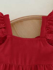 Newborn Baby Girl Cute Casual Versatile Bowknot Cap Sleeve Jumpsuit - Burgundy - View 4