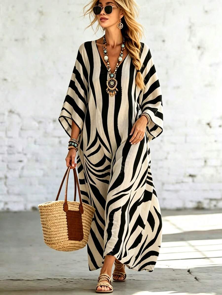EMERY ROSE Women's Casual Vacation Zebra Striped Print Color Block Dress - Multicolor - View 1