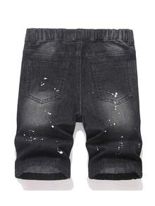 Tween Boy Fashion Casual Grunge Black Dotted Hole Elastic Tight Denim Shorts For Rave Back-To-School Summer - Black - View 2