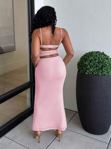 Alexandranx Set Kamisol dan Rok Transparan Patchwork Renda Wanita, Modis untuk Liburan dan Pesta Musim Panas - Baby Pink - View 2