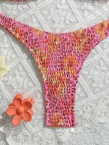 Swim Mod Springbreak 女款兩件式泳裝，隨機碎花圖案，掛脖式肩帶，性感時尚海灘比基尼套裝 - 彩色 - 查看 5