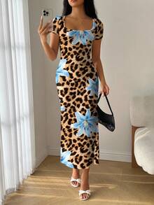 Modelyn 夏季方领美人鱼荷叶边下摆修身连衣裙 - 彩色 - 查看 3